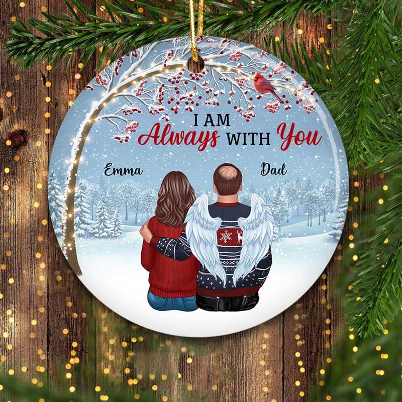 Cardinal Berry Tree Always With You Family Memorial Circle Personalized Ornament