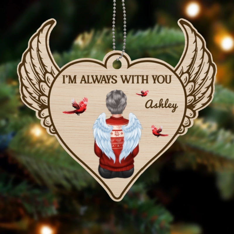 Always With You Heart Wings Memorial Personalized Wooden Ornament
