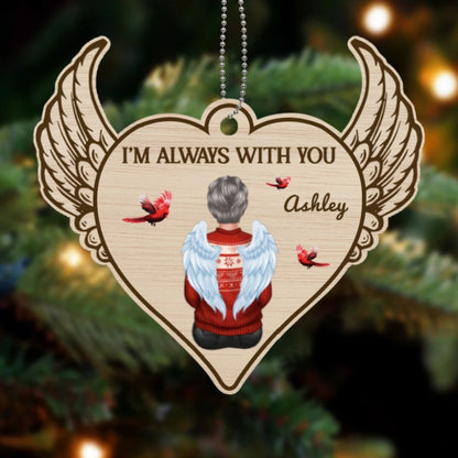 Always With You Heart Wings Memorial Personalized Wooden Ornament
