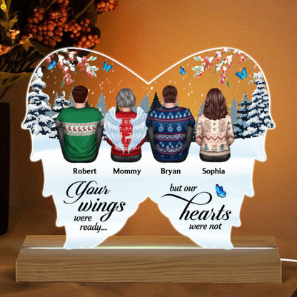 Family Sitting Memorial Wings Shaped Remembrance Gifts Personalized Custom Shape Acrylic LED Night Light