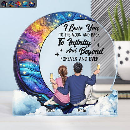 Moon & Back To Infinity - Gift For Couples - Personalized Round Shaped Acrylic Plaque