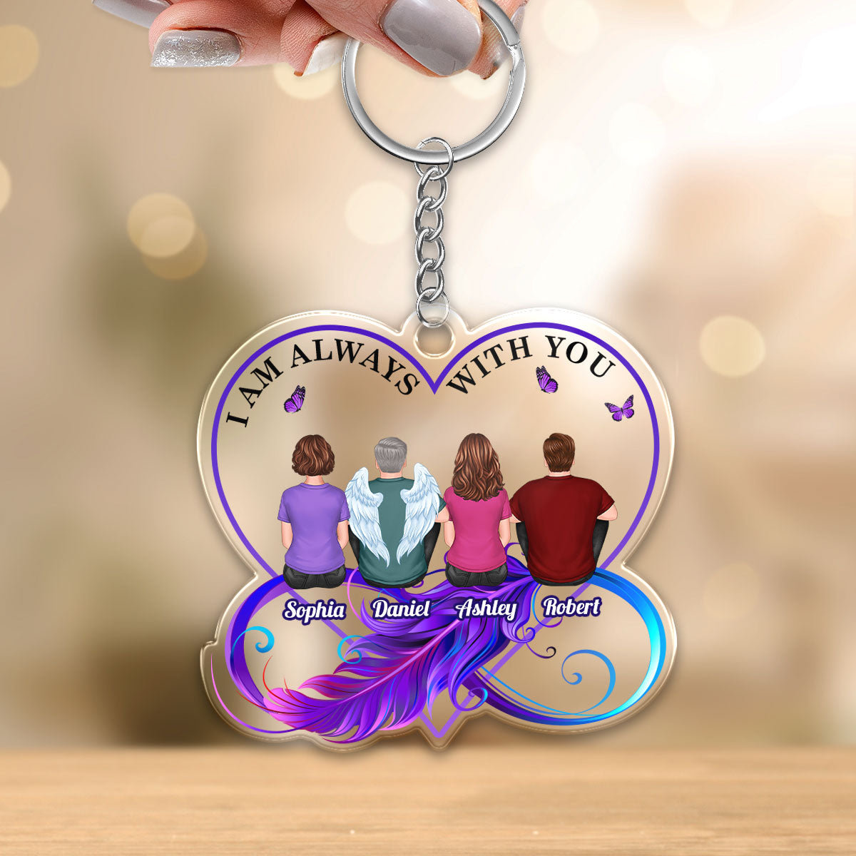 Family Memorial Gift Remembrance Sympathy Keepsake Feather Personalized Acrylic Keychain
