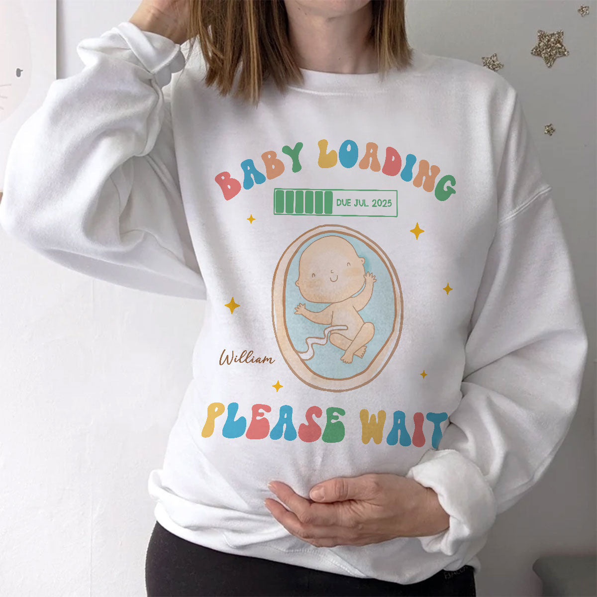 Baby Loading Please Wait Personalized Shirt for New Mom, Pregnancy Announcement Gift for Her, Cute Baby Announcement Shirt for Pregnancy Reveal Shirt
