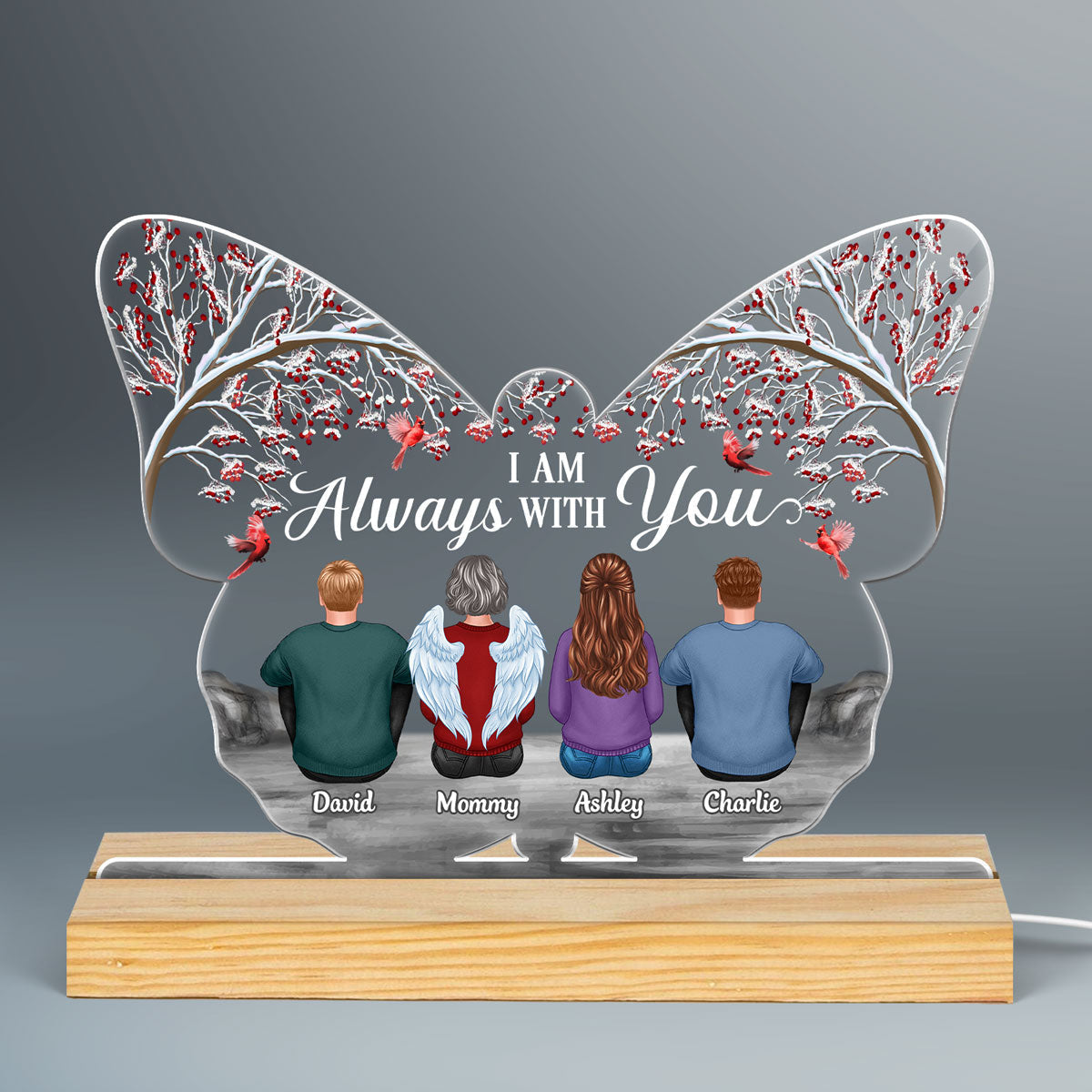 Berry Tree Memorial Family Butterfly Shaped Personalized Custom Shape LED Night Light