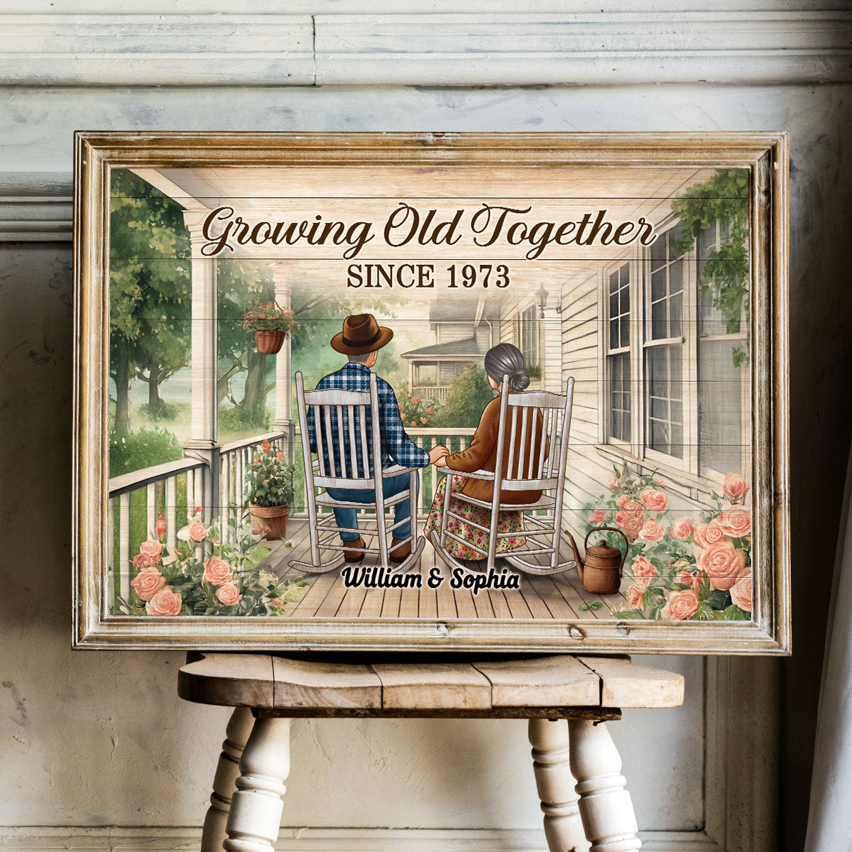 Couple Sitting On The Porch, Growing Old Together Personalized Poster, Heartfelt Valentine's Day Gift For Couple, For Him, For Her, Husband, Wife