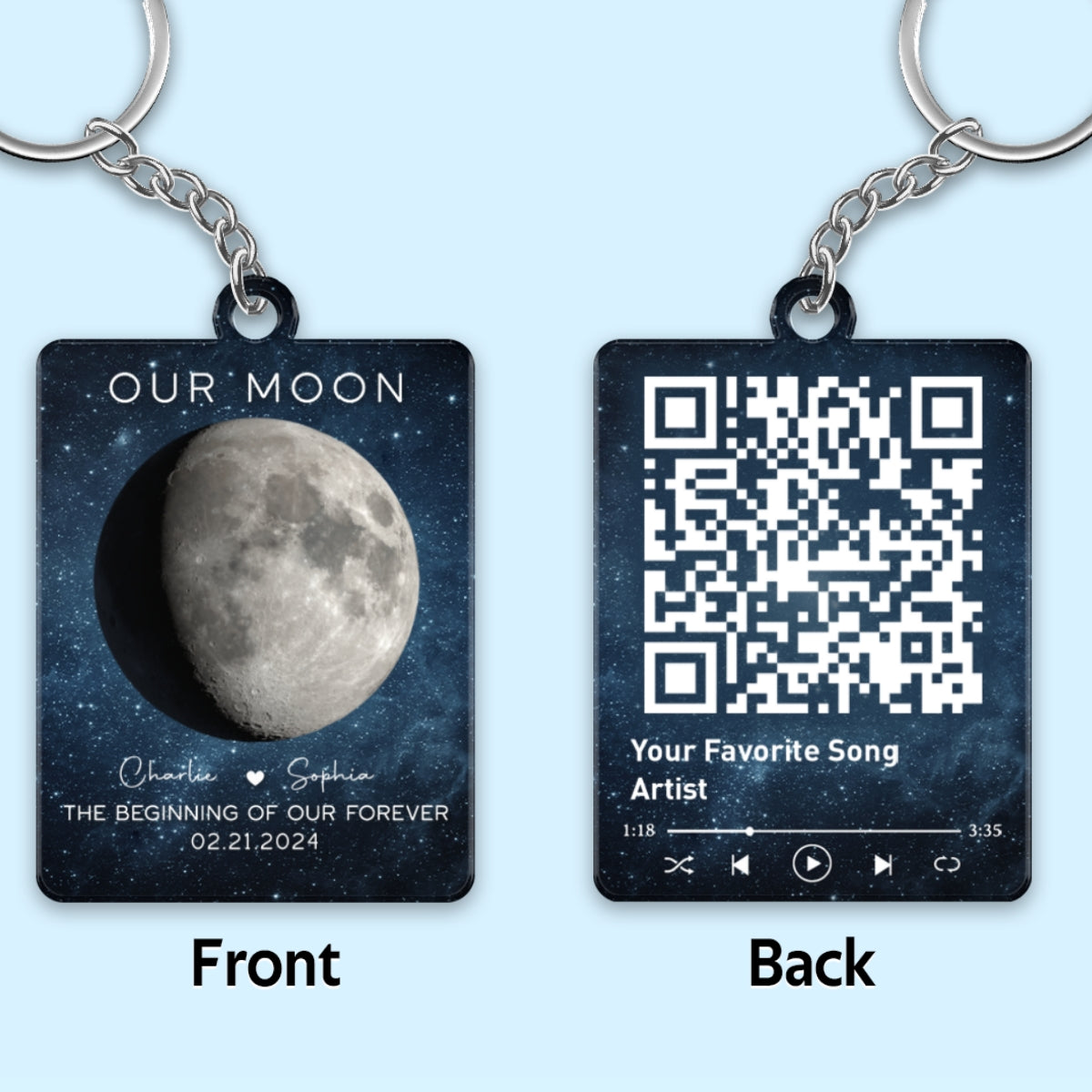 Our Moon Couple Gift Moon Phase Art Anniversary Gift For Him Gift For Her Personalized Acrylic Keychain