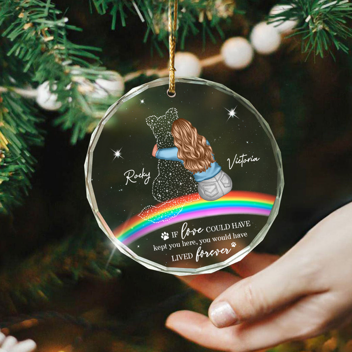 Rainbow Bridge Dog Memorial Pet Loss Keepsake Personalized Glass Ornament