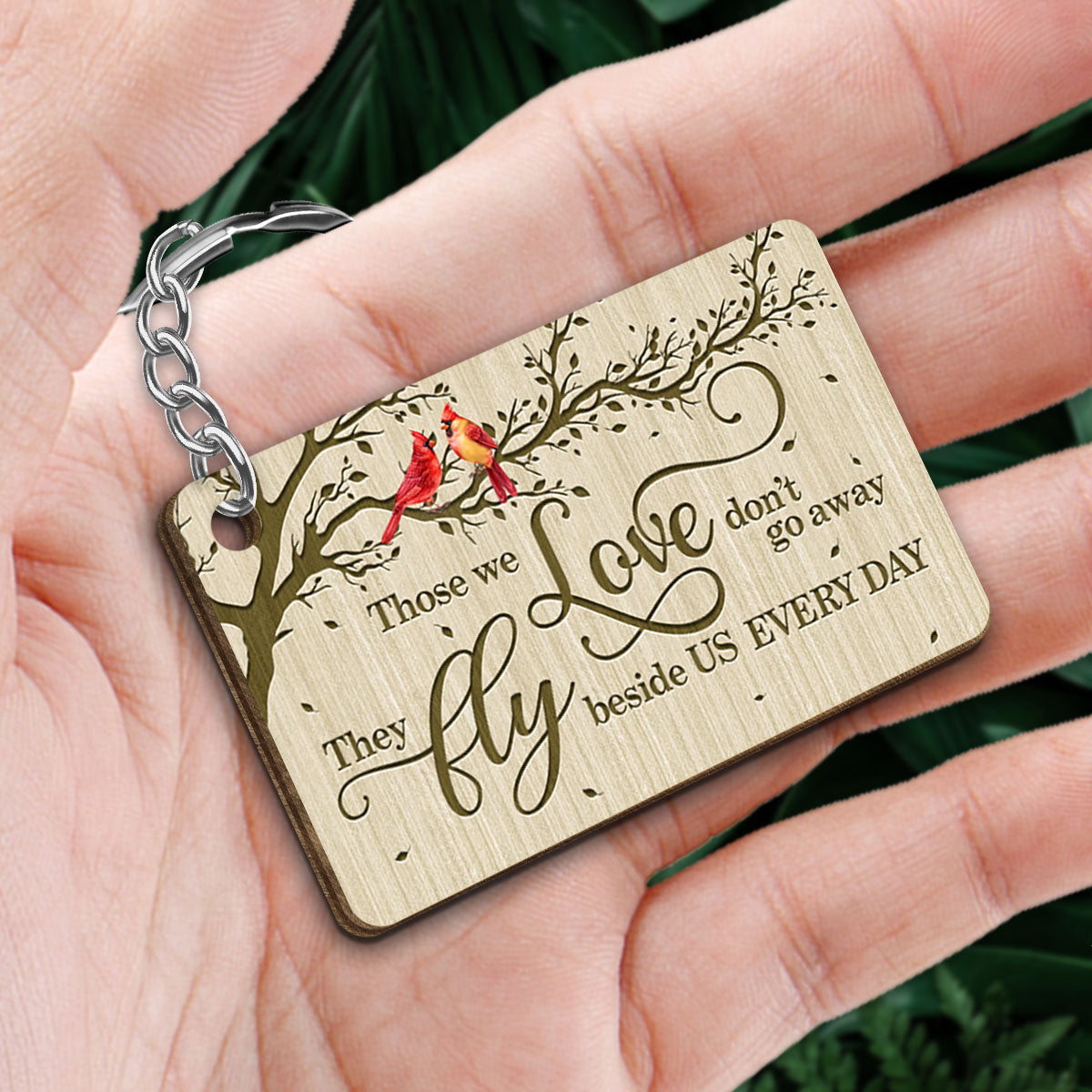 Under Tree Always With You Cardinal Whole Family Memorial Remembrance Gift Personalized Wooden Keychain