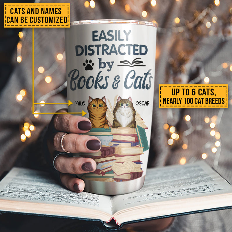 Reading Book, Kitten, Cat Lady Easily Distracted By Books And Cats Custom Tumbler