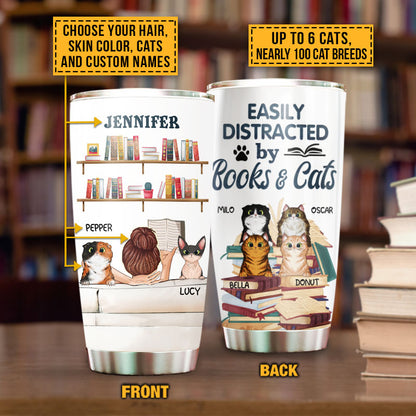 Reading Book, Kitten, Cat Lady Easily Distracted By Books And Cats Custom Tumbler