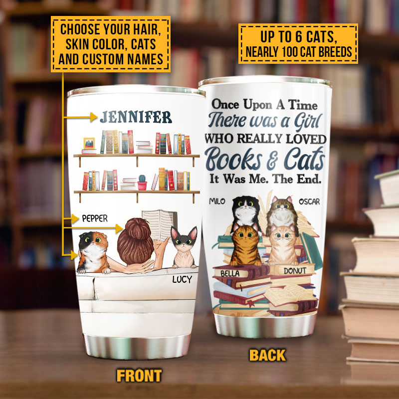 Reading Book, Kitten, Cat Lady Once Upon A Time Girl Custom Tumbler