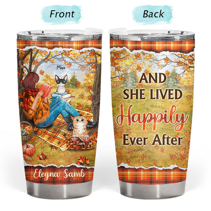 Reading Cats Girl And She Lived Happily Ever After - Personalized Custom Tumbler