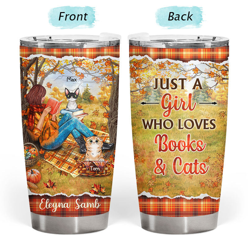 Reading Cats Girl Just A Girl Who Loves Books - Personalized Custom Tumbler