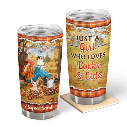 Reading Cats Girl Just A Girl Who Loves Books - Personalized Custom Tumbler