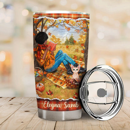 Reading Cats Girl Once Upon A Time - Personalized Custom Tumbler