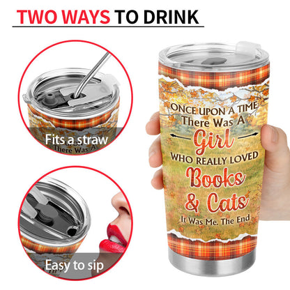 Reading Cats Girl Once Upon A Time - Personalized Custom Tumbler