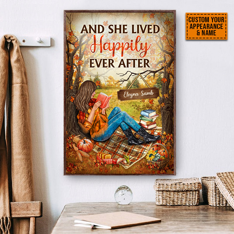 Reading Girl And She Lived Happily Ever After Custom Poster, Gift For Book Lovers