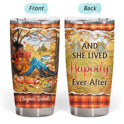 Personalized Reading Girl And She Lived Happily Ever After Custom Tumbler