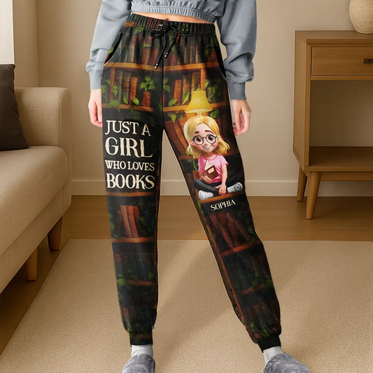 Reading Just A Girl Who Loves Books 3D Effect - Personalized Sweatpants