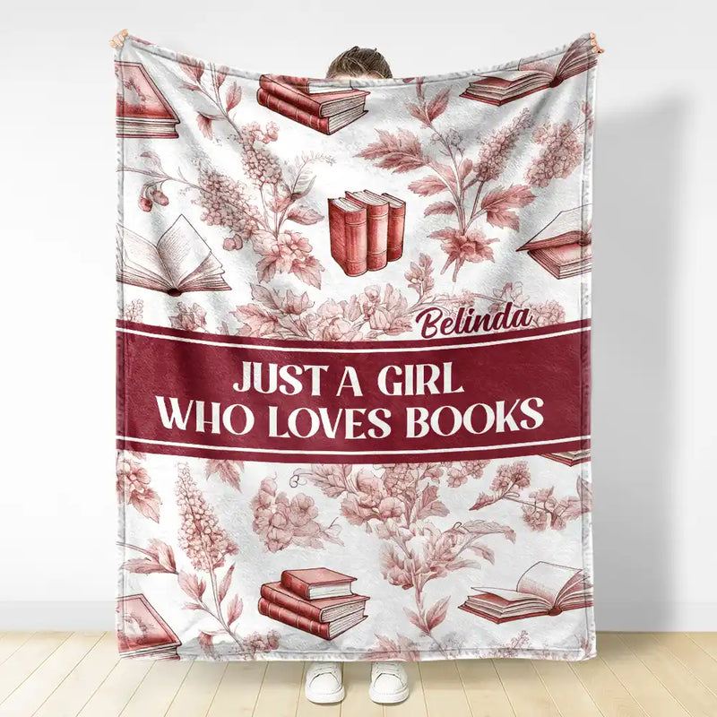 Reading Toile De Jouy Style Just A Girl Who Loves Books - Personalized Fleece Blanket, Sherpa Blanket