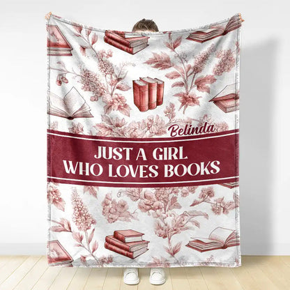 Reading Toile De Jouy Style Just A Girl Who Loves Books - Personalized Fleece Blanket, Sherpa Blanket