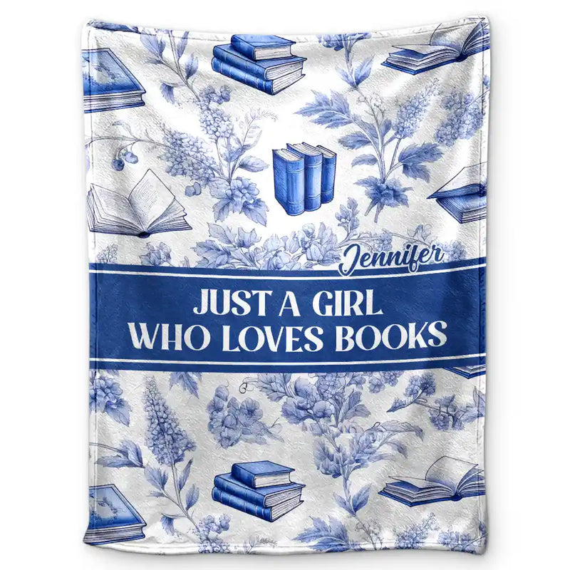 Reading Toile De Jouy Style Just A Girl Who Loves Books - Personalized Fleece Blanket, Sherpa Blanket