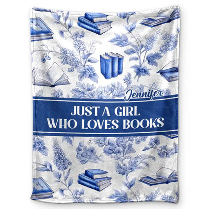 Reading Toile De Jouy Style Just A Girl Who Loves Books - Personalized Fleece Blanket, Sherpa Blanket