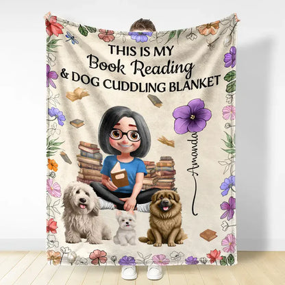 Reading Girl Who Loves Books & Pets Birth Month Flower - Personalized Fleece Blanket