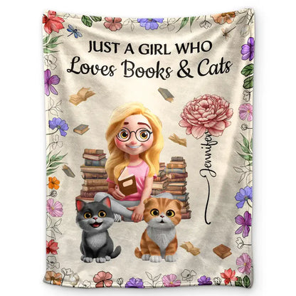 Reading Girl Who Loves Books & Pets Birth Month Flower - Personalized Fleece Blanket