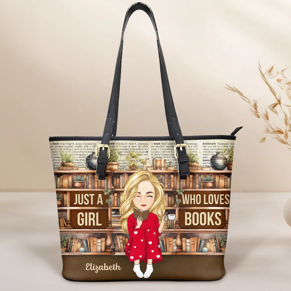 Reading Just A Girl Who Loves Books - Personalized Leather Tote Bag