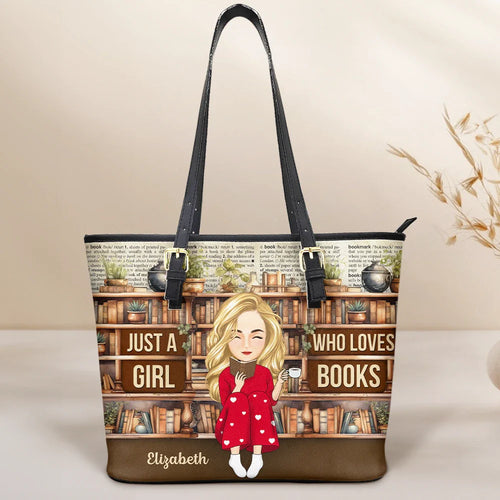 Reading Just A Girl Who Loves Books - Personalized Leather Tote Bag