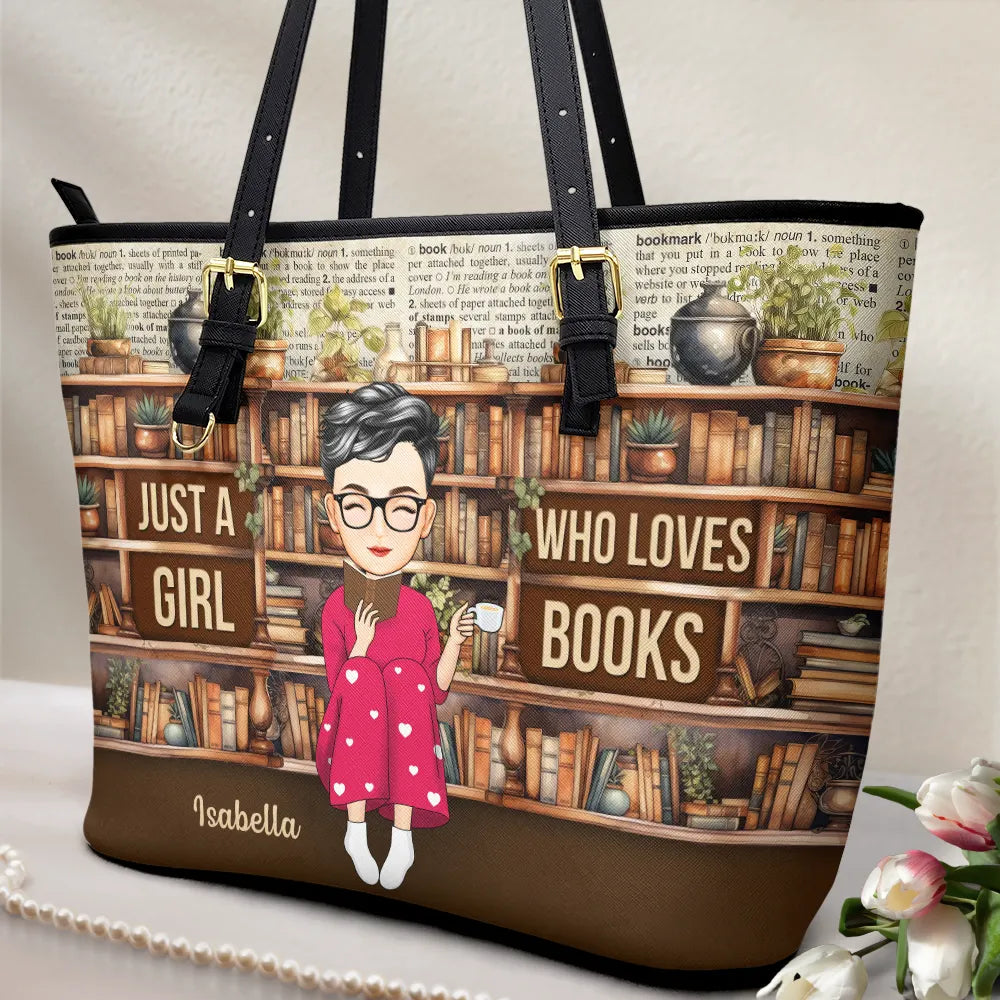 Reading Just A Girl Who Loves Books - Personalized Leather Tote Bag