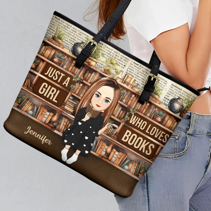 Reading Just A Girl Who Loves Books - Personalized Leather Tote Bag