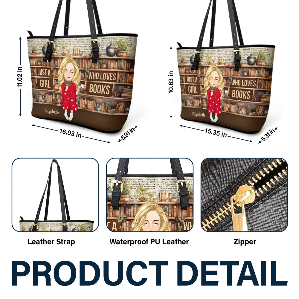 Reading Just A Girl Who Loves Books - Personalized Leather Tote Bag