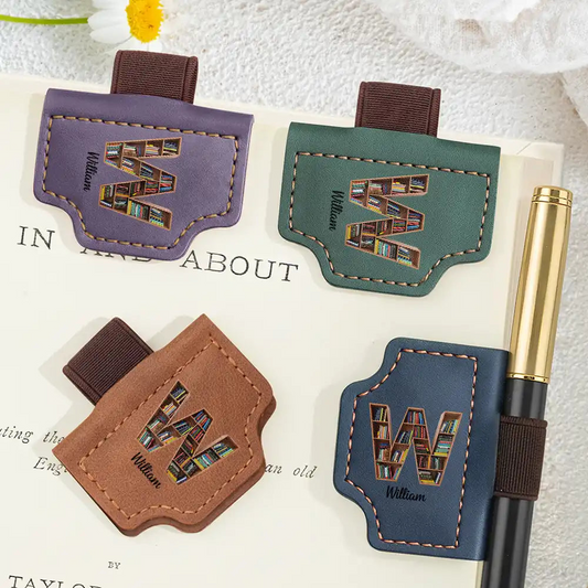 Reading Monogram Keepsake Bookish Keepsake - Personalized Magnetic Leather Pen Clip