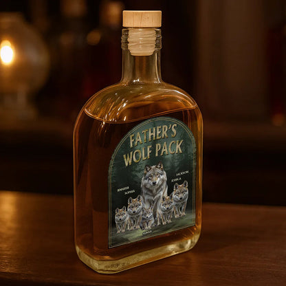 Realistic Art Papa Dad Wolf Pack - Personalized Whiskey Bottle