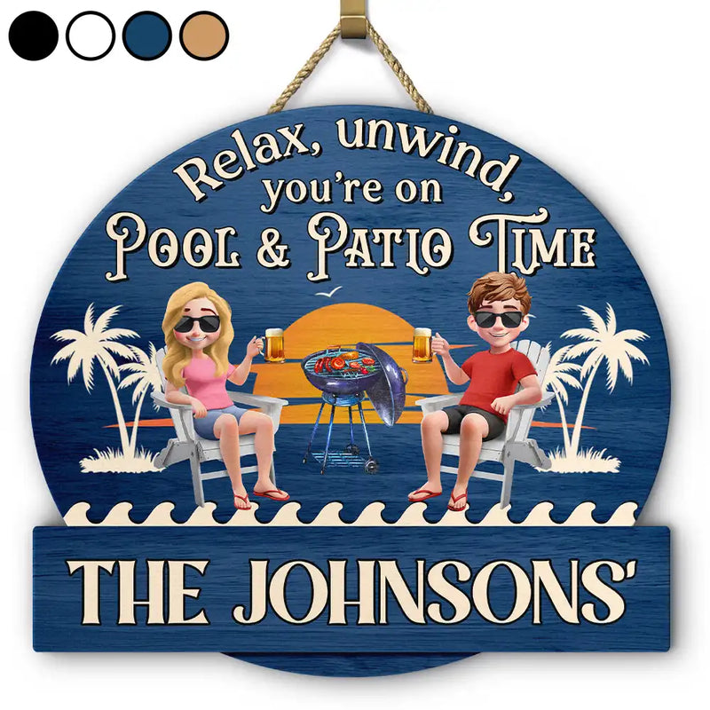 Relax Unwind Patio Time 3D Couple - Personalized Custom Shaped Wood Sign