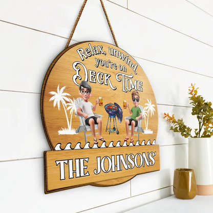 Relax Unwind Patio Time 3D Couple - Personalized Custom Shaped Wood Sign