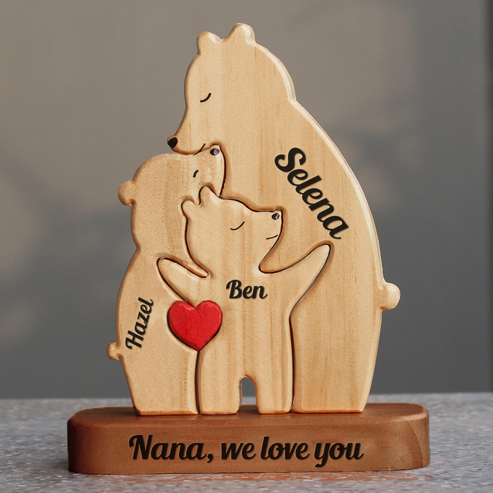 Personalized Wooden Bears Family, Bear Shaped Wood Puzzle with Custom Name- Gift for Mother's Day, Thanksgiving, Christmas