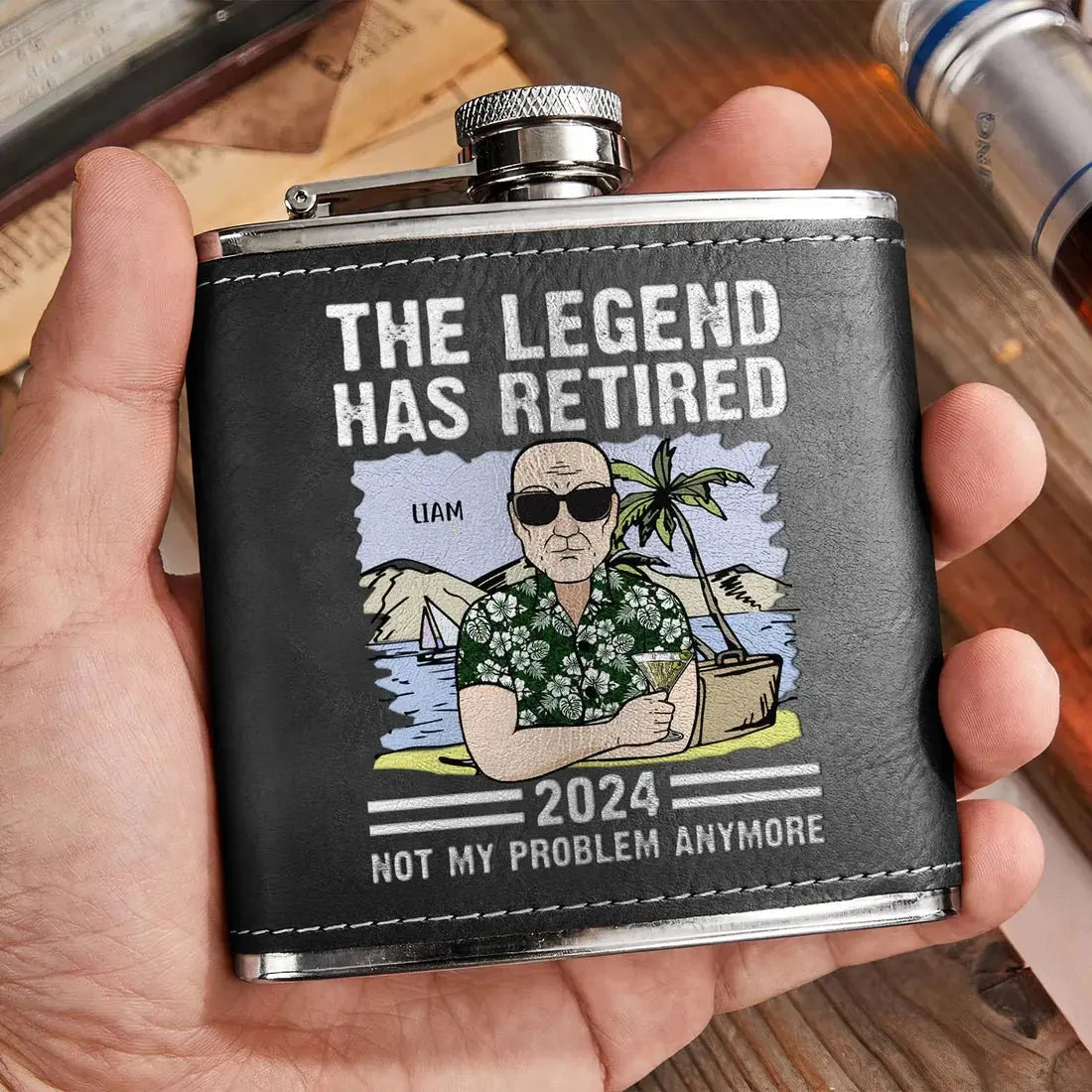 Retirement - The Legend Has Retired - Personalized Leather Flask Leather Flask The Next Custom Gift