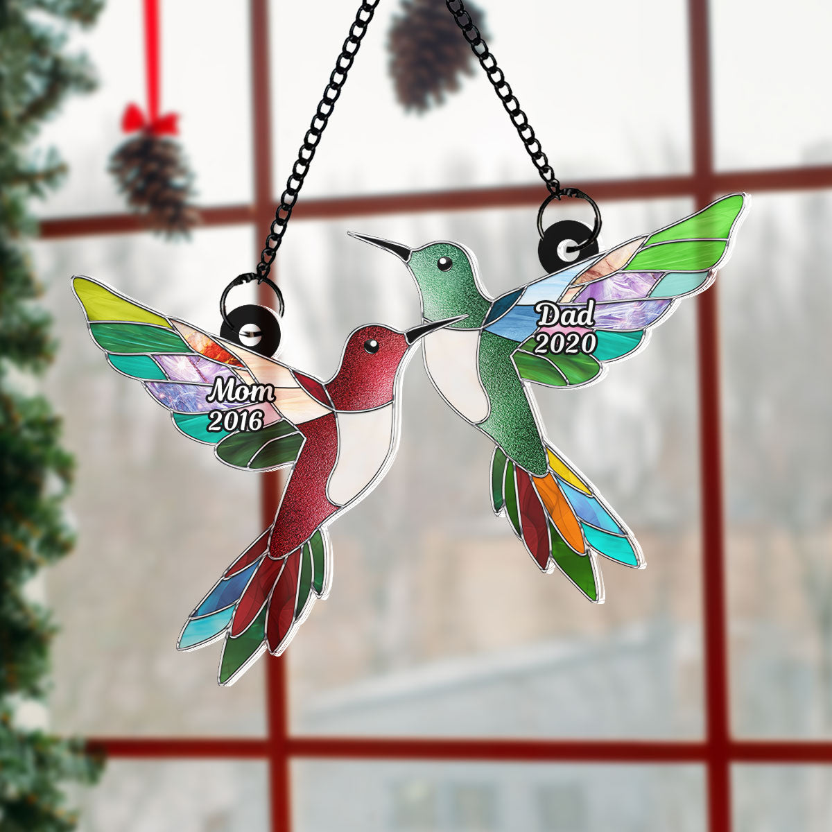 Stained Glass Hummingbirds Memorial Personalized Suncatcher