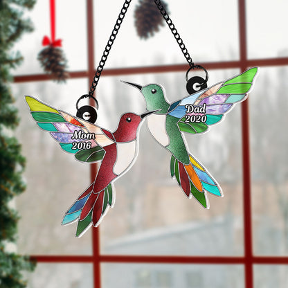 Stained Glass Hummingbirds Memorial Personalized Suncatcher