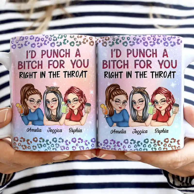 Right In The Throat Besties Twinkle Leopard - Personalized White Edge-to-Edge Mug