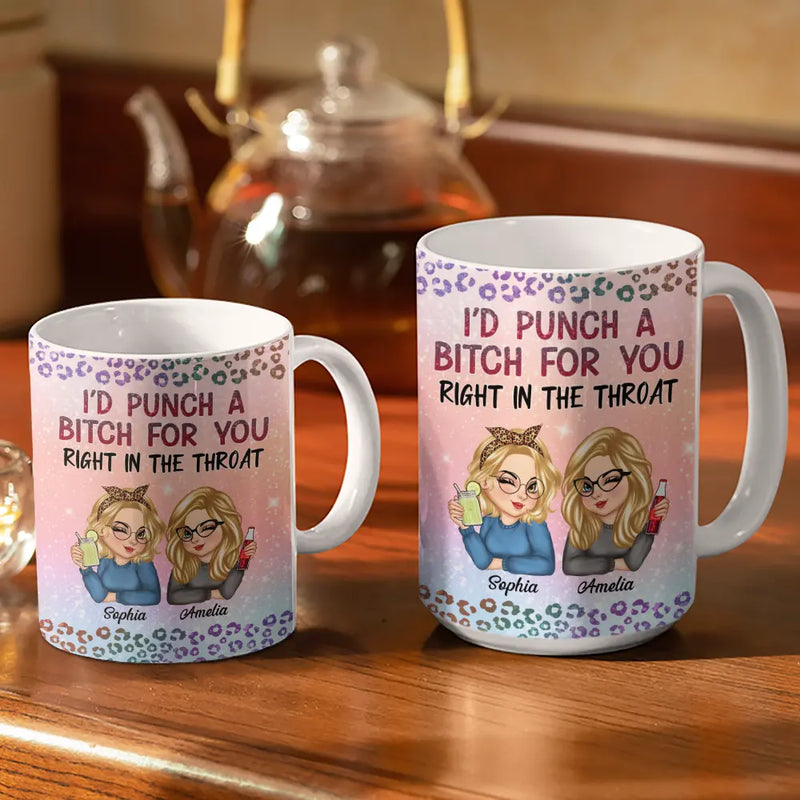 Right In The Throat Besties Twinkle Leopard - Personalized White Edge-to-Edge Mug
