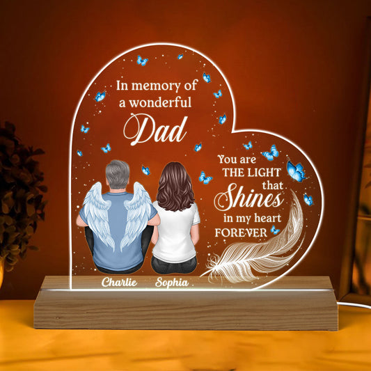 Dad In Heaven Feather Memorial Personalized Warm Acrylic Custom Shape LED Night Light