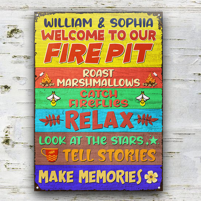 Roast Marshmallows Firepit Rules - Personalized Custom Classic Metal Signs