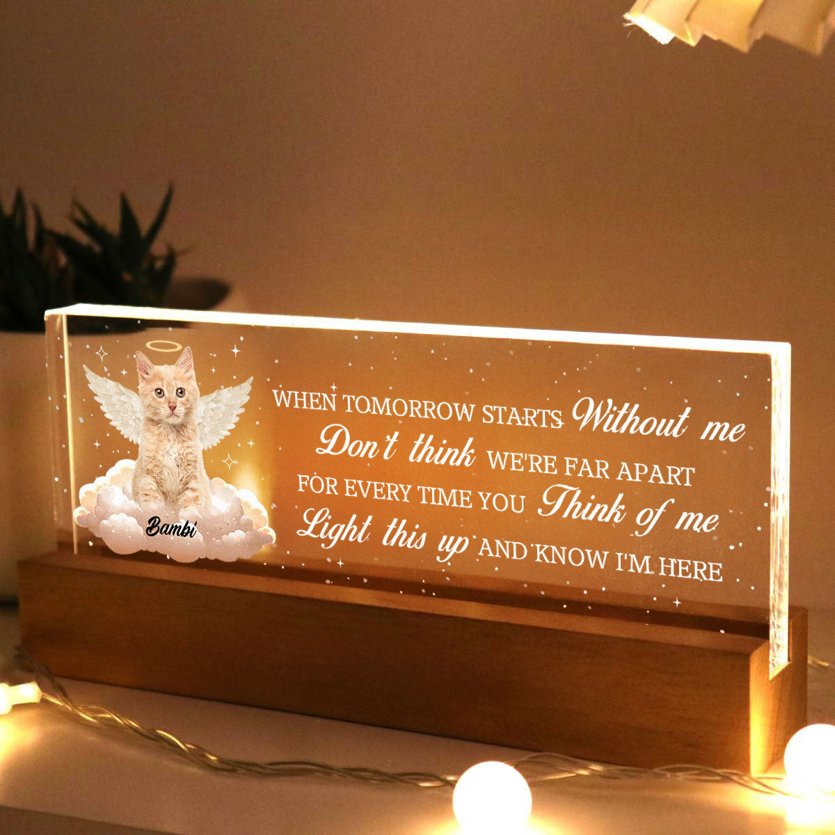 Your Light Will Always Shine In My Heart Personalized Acrylic Block LED Night Light, Sympathy Gift For Pet Owners