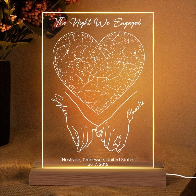 Fingers Hooked Heart Custom Star Map Personalized Acrylic Plaque With LED Night Light, Perfect Anniversary Gift, Love Keepsake For Her, For Him