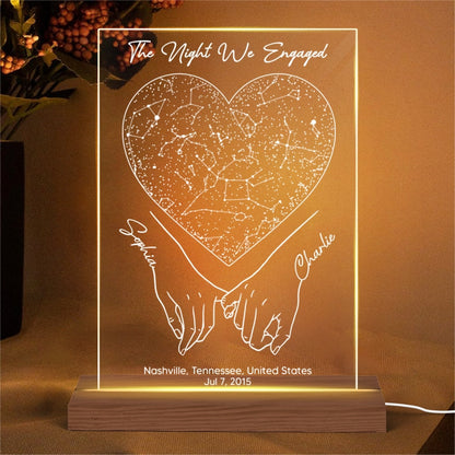 Fingers Hooked Heart Custom Star Map Personalized Acrylic Plaque With LED Night Light, Perfect Anniversary Gift, Love Keepsake For Her, For Him