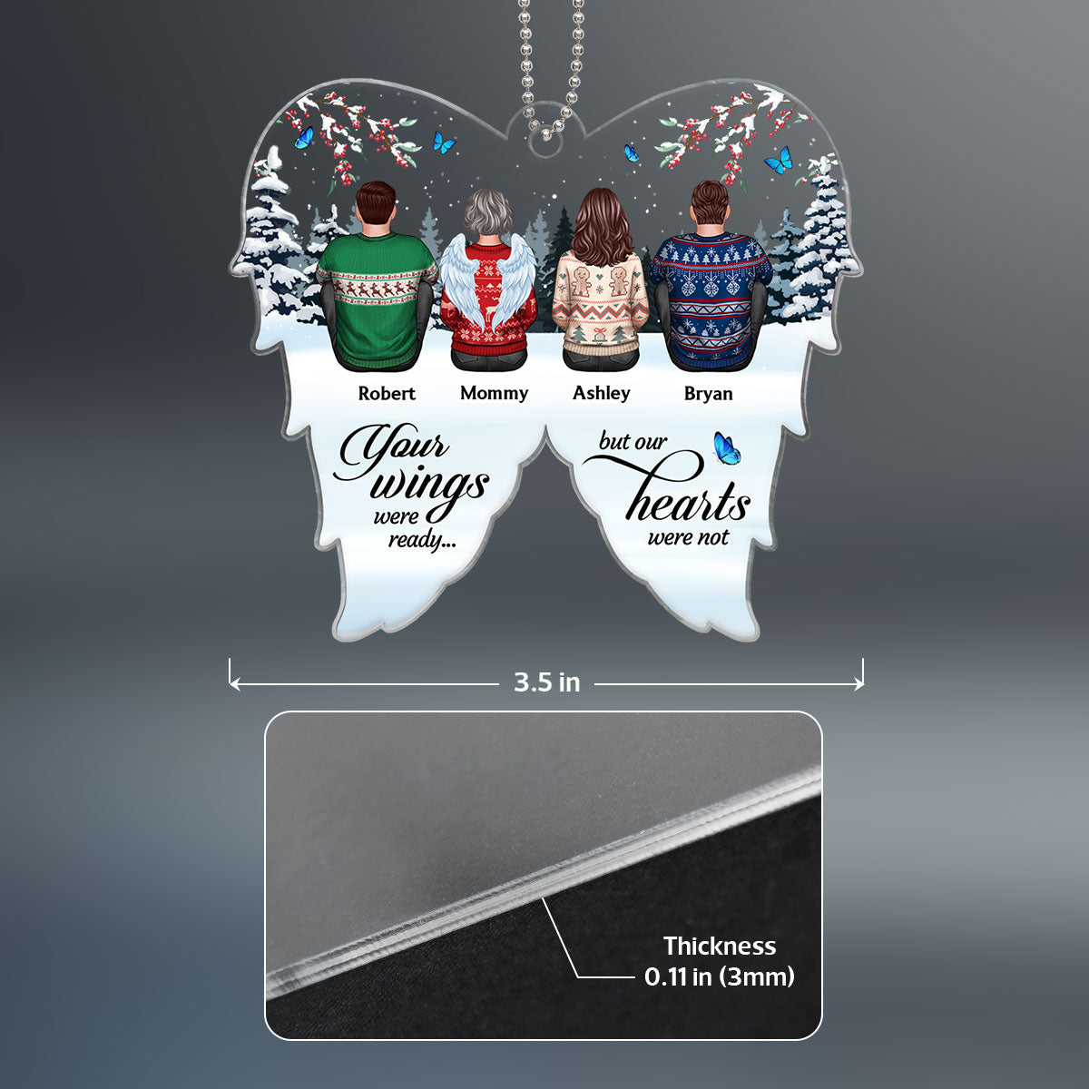 Family Sitting Memorial Angel Wings Shaped Personalized Acrylic Ornament